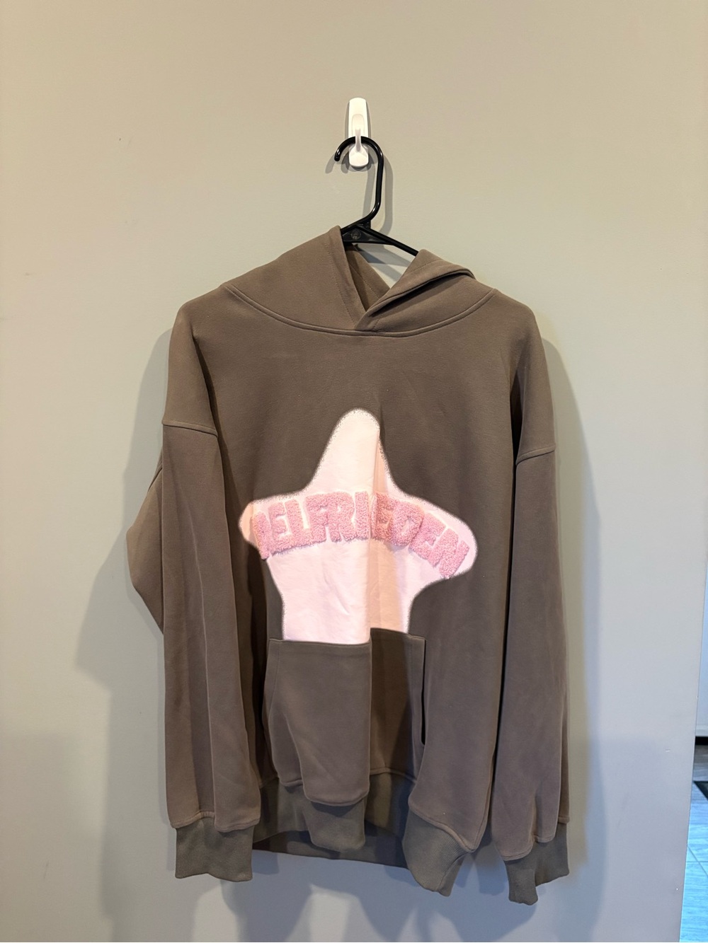 Aelfric Eden Taupe Hoodie with Pink Star Patch